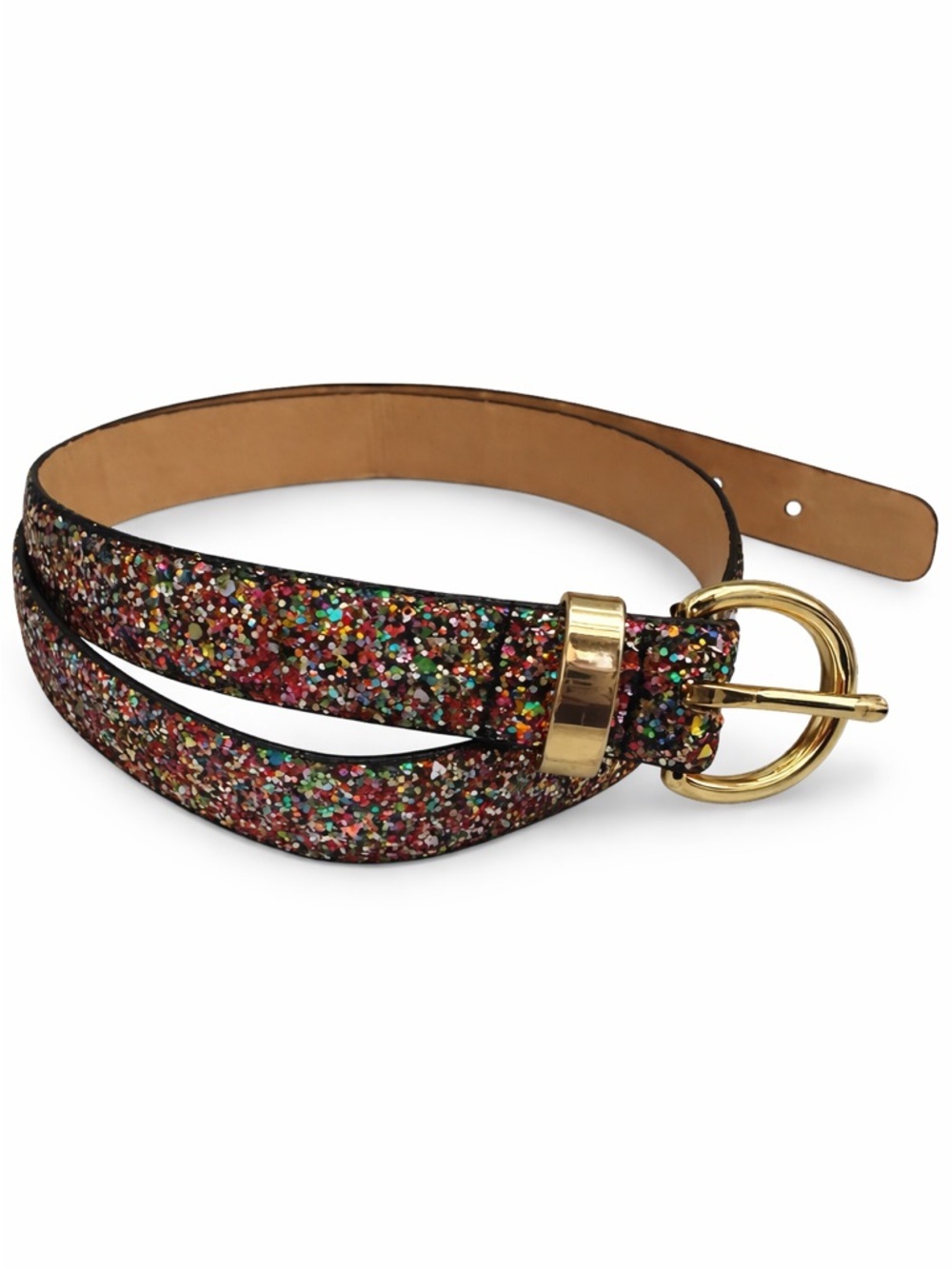 Multicolor Glitter Belt with Gold Buckle – 41"